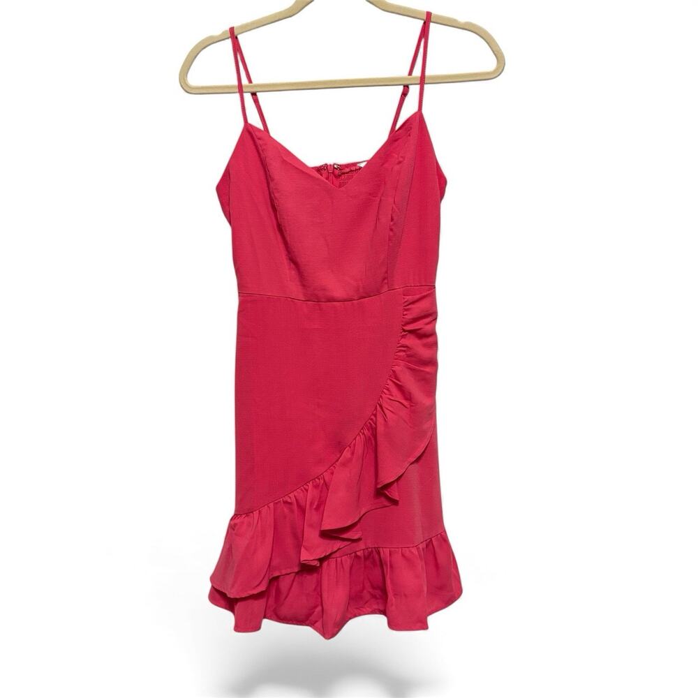 Davi & Dani Mini Wrap Dress Size Small Pink Ruffle Pockets Smocked Romantic New